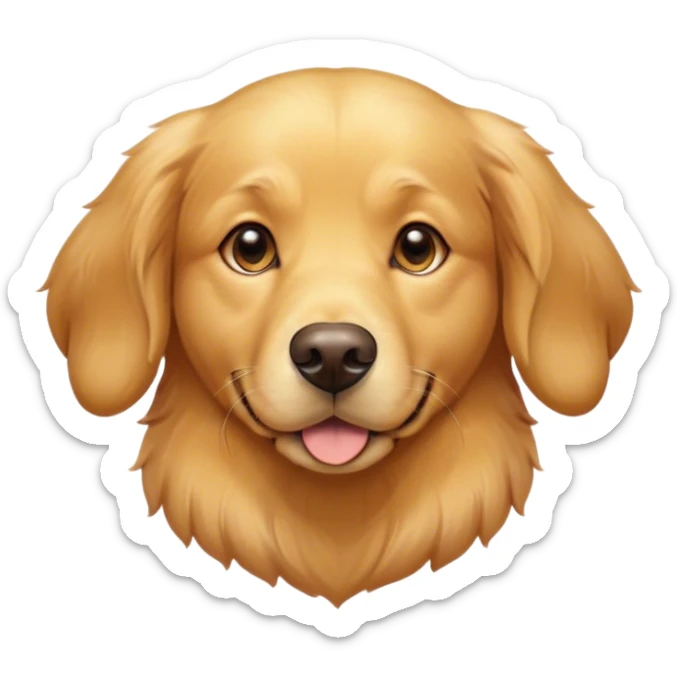 Cinematic Noble Golden Retriever Portrait Emoji, Poised and regal, with a strong, athletic build and a glossy, well-groomed golden coat, deep-set soulful brown eyes, Simplified yet sharp and sophisticated features, highly detailed, glowing with a soft, dignified glow, high shine, intelligent and friendly, stylized with an air of warmth, focused and attentive, soft glowing outline, capturing the essence of a watchful and confident companion, so majestic it feels as though it could bound out of the screen with effortless authority! sticker