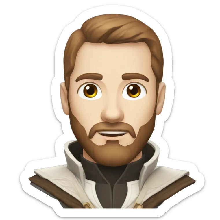 portrait of handsome pale man with brown hair and beard as assassins creed uniform sticker