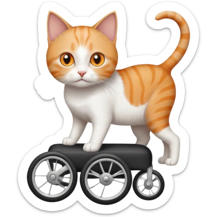 full body small short hair ginger and white cat with orange eyes walking in a wheelchair for cats sticker