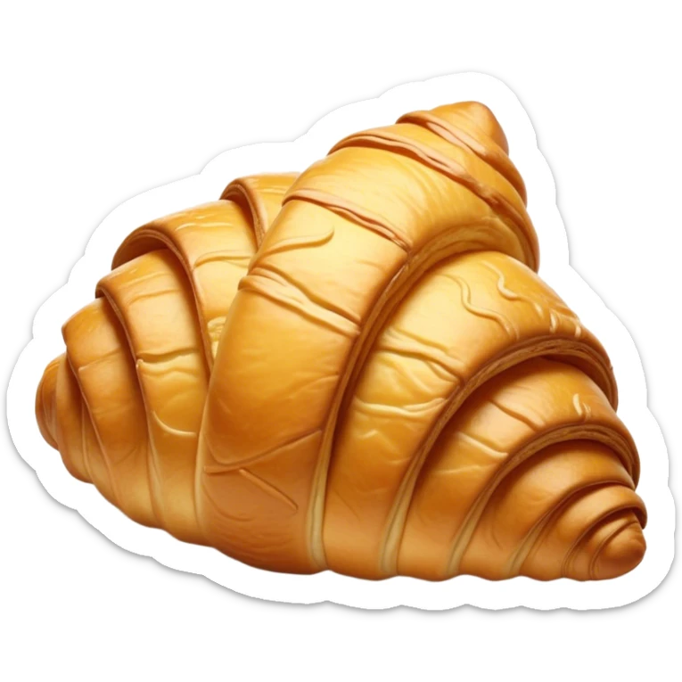Cinematic golden croissant, perfectly flaky with crisp layers, slightly cracked to reveal buttery soft interior, warm golden glow, highly detailed and inviting. sticker