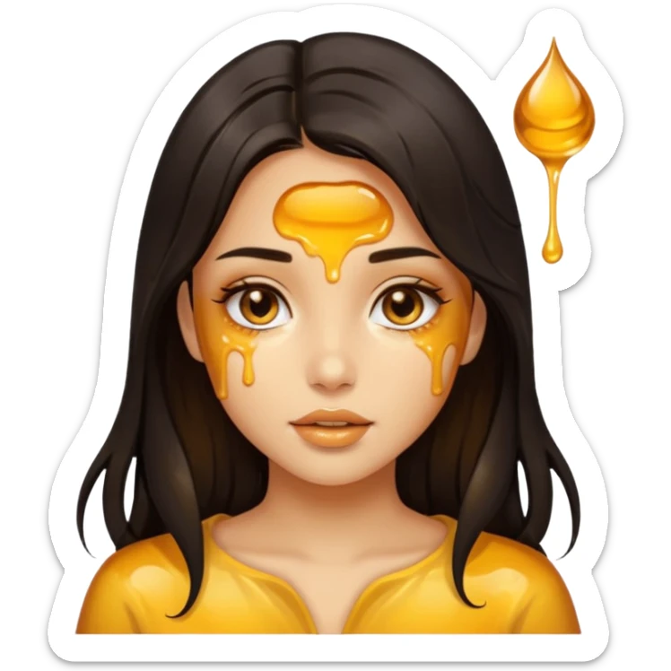 Beautiful girl, with dark hair made of real honey dripping with honey sticker
