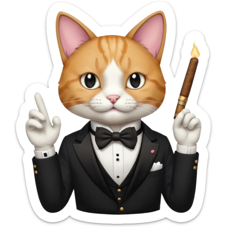 A cat in the black suite with a cigar in a paw with the other paw in the "classic" hand gesture. sticker