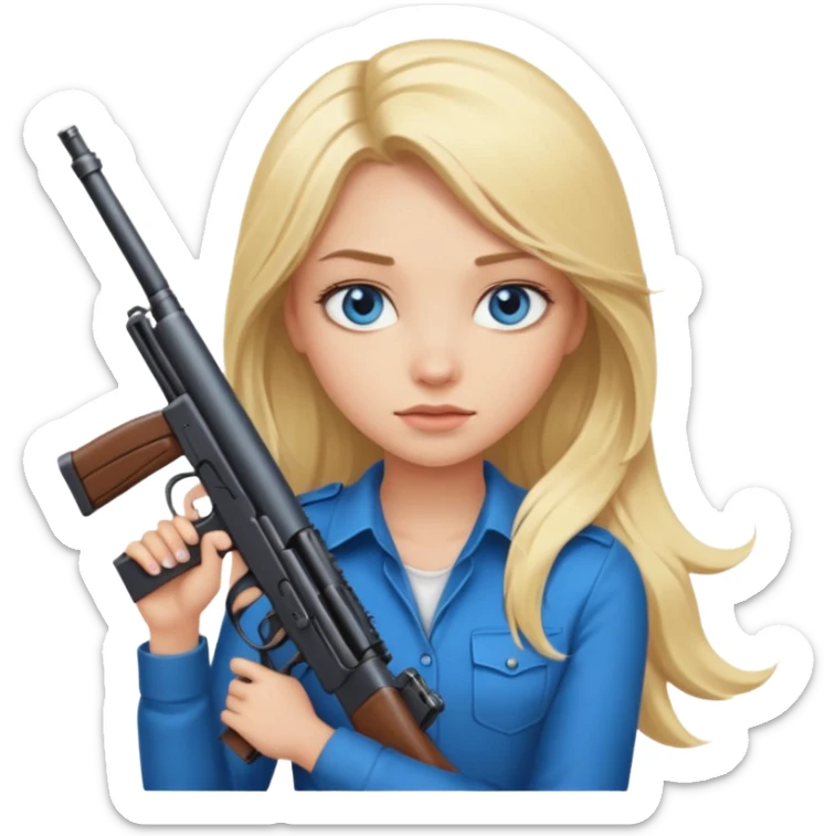 Beautiful  blue eye blonde Long Hair Gangsta girl with a big gun sticker