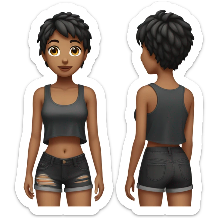 Short hair girl wearing ripped black cropped tank top and Bermudas black short  sticker