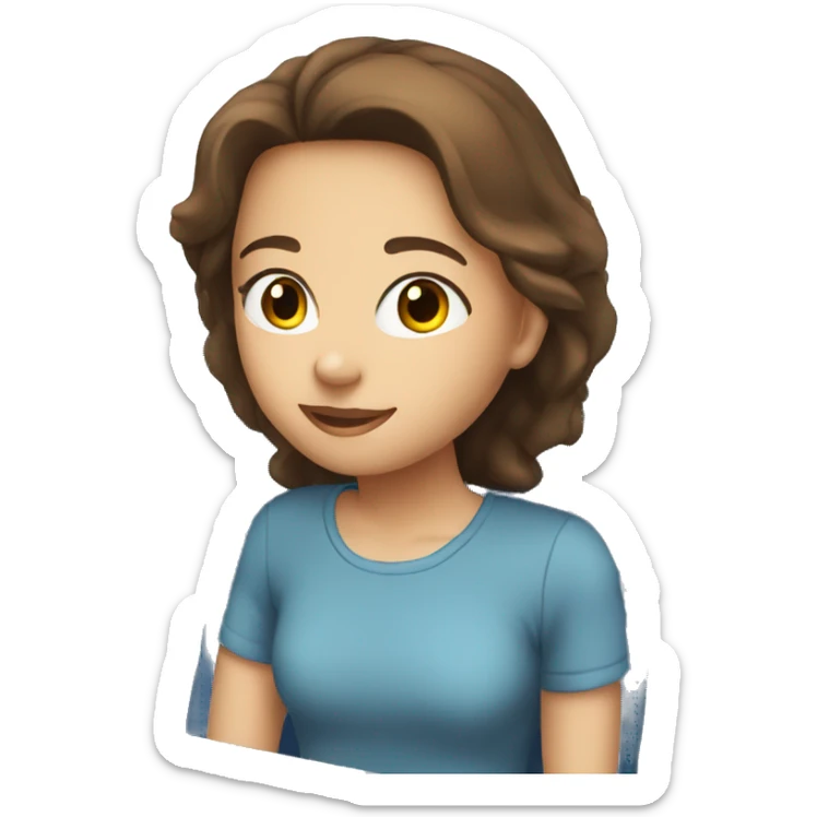 girl with brown straight hair and blue eyes on a plane by the window sticker