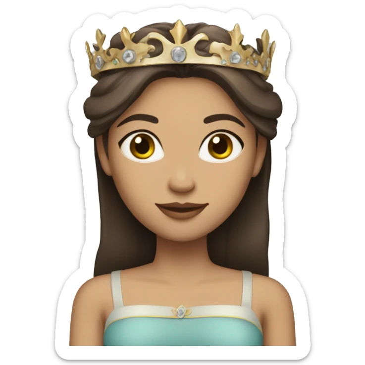 Light skin girl with long straight dark brown hair and crown sticker