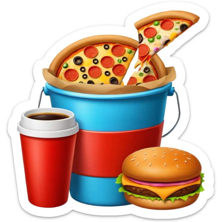 ganarate a emogi a bucket of food with pizza buerger coffee sticker