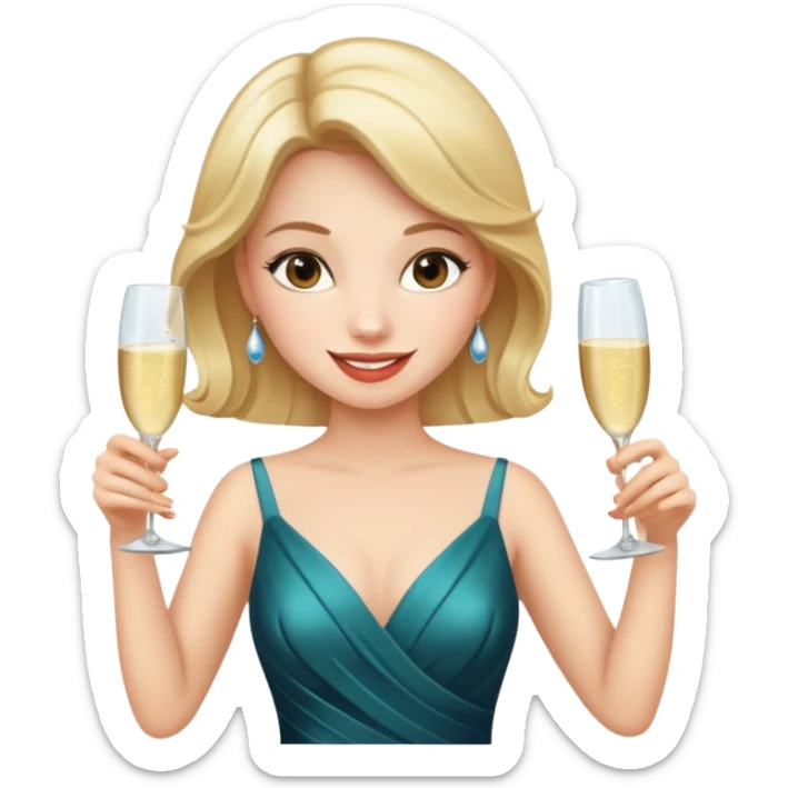 A confident woman in an evening dress raises her champagne glass with a calm, joyful smile. sticker