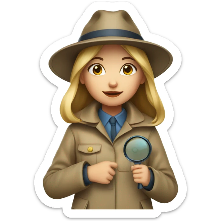 girl in a detective costume, in a raincoat, with a hat and a magnifying glass in her hands sticker
