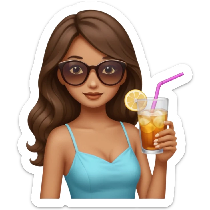 chill girl long curling hair in drink holders with sunglasses dikkine dress sticker