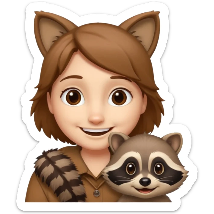 Racoon speaking with a person in cartoon emoji style friendly and calm sticker