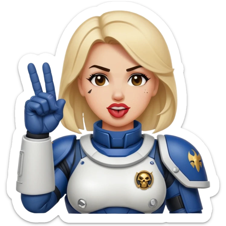 woman space marine crossed out middle finger and face with tongue out wink eye sticker