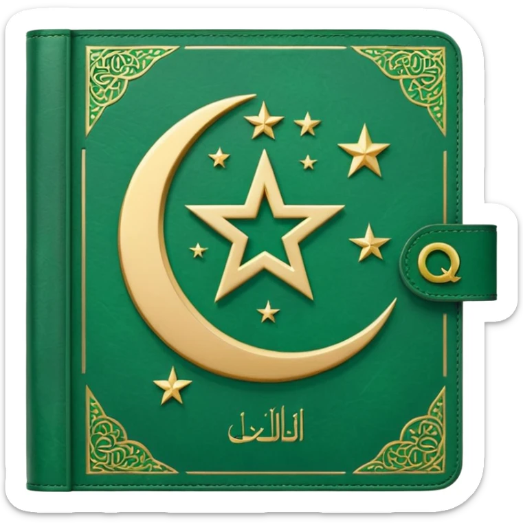 Closed Quran with the Islamic Symbol on it (moon and star) green and only 1 star sticker