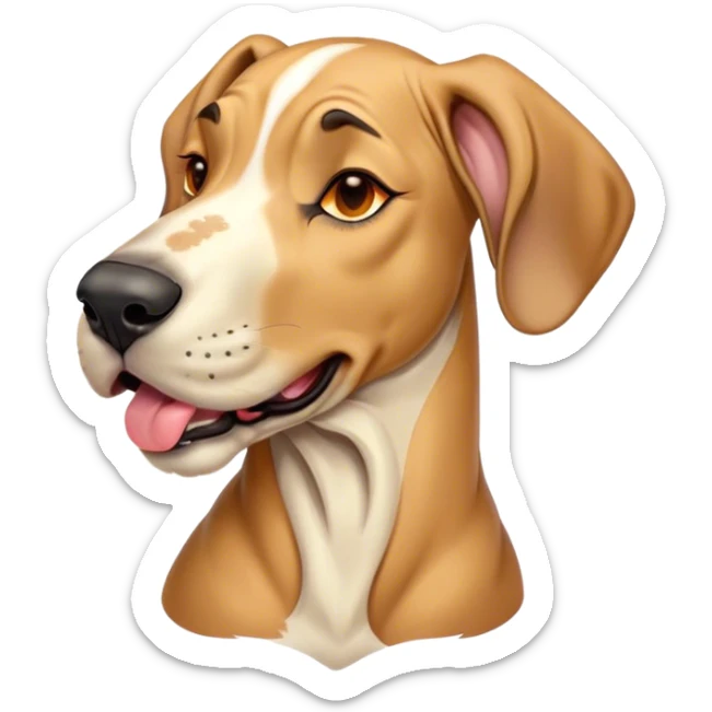 Cinematic Cute Yawning Fawn Great Dane Portrait Emoji, Head tilted slightly with a dramatic, wide-open yawn, revealing a smooth fawn Fur with a refined texture, floppy ears slightly drooping, round amber eyes barely open in drowsy contentment, Simplified yet irresistibly adorable features, highly detailed, glowing with a soft, cozy glow, high shine, relaxed yet expressive, stylized with a touch of whimsy, bright and endearing, soft glowing outline, capturing the essence of a sleepy yet affectionate guardian, so drowsy it feels like it could stretch out of the screen and curl up for a nap! sticker