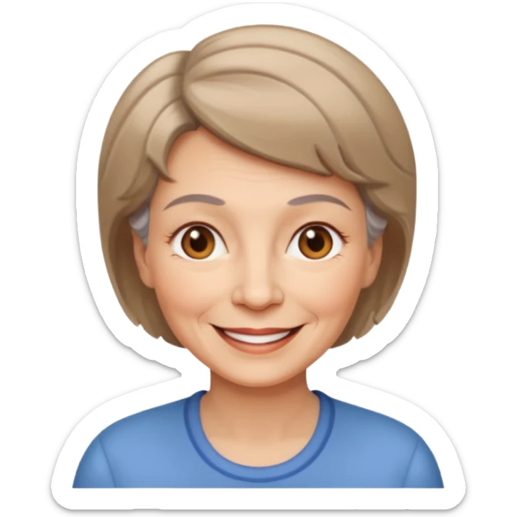 ahora hazme una mujer blanca viejita blanca con el pelo corto y cafe claro sticker