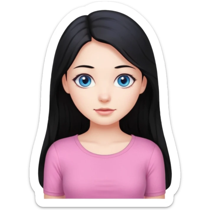 Emoji beautiful girl with long black hair and blue eyes wearing a short pink top sticker