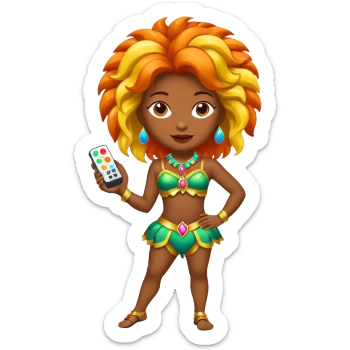 Uma pessoa com um controle remoto na mão e vestida de fantasia de carnaval sticker