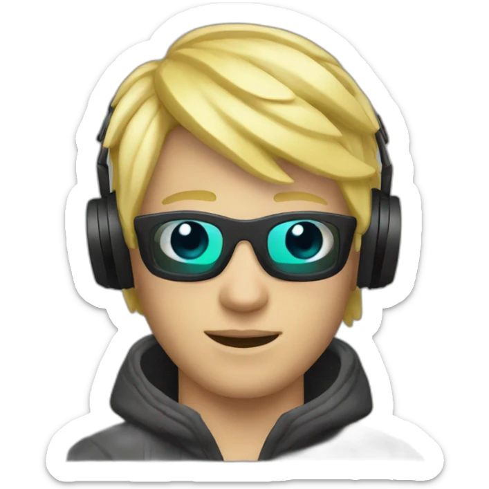 blonde short hair gamer guy with headset blonde hair and ski mask on sticker