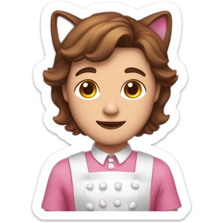 Man with a pink boy cat ears and a maid dress brown hair sticker
