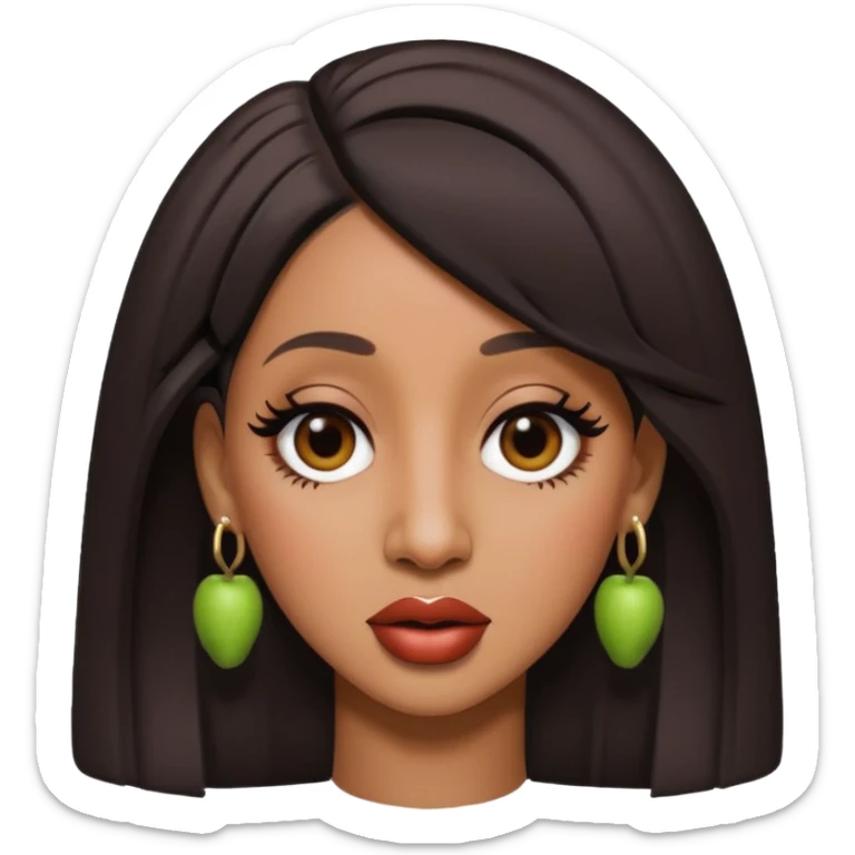 Create an iOS-style emoji of cardi b. Neutral facial expression, no emotion. Front-facing head only, clean Apple emoji aesthetic, smooth shading, simple shapes, no text, no accessories, plain background. sticker