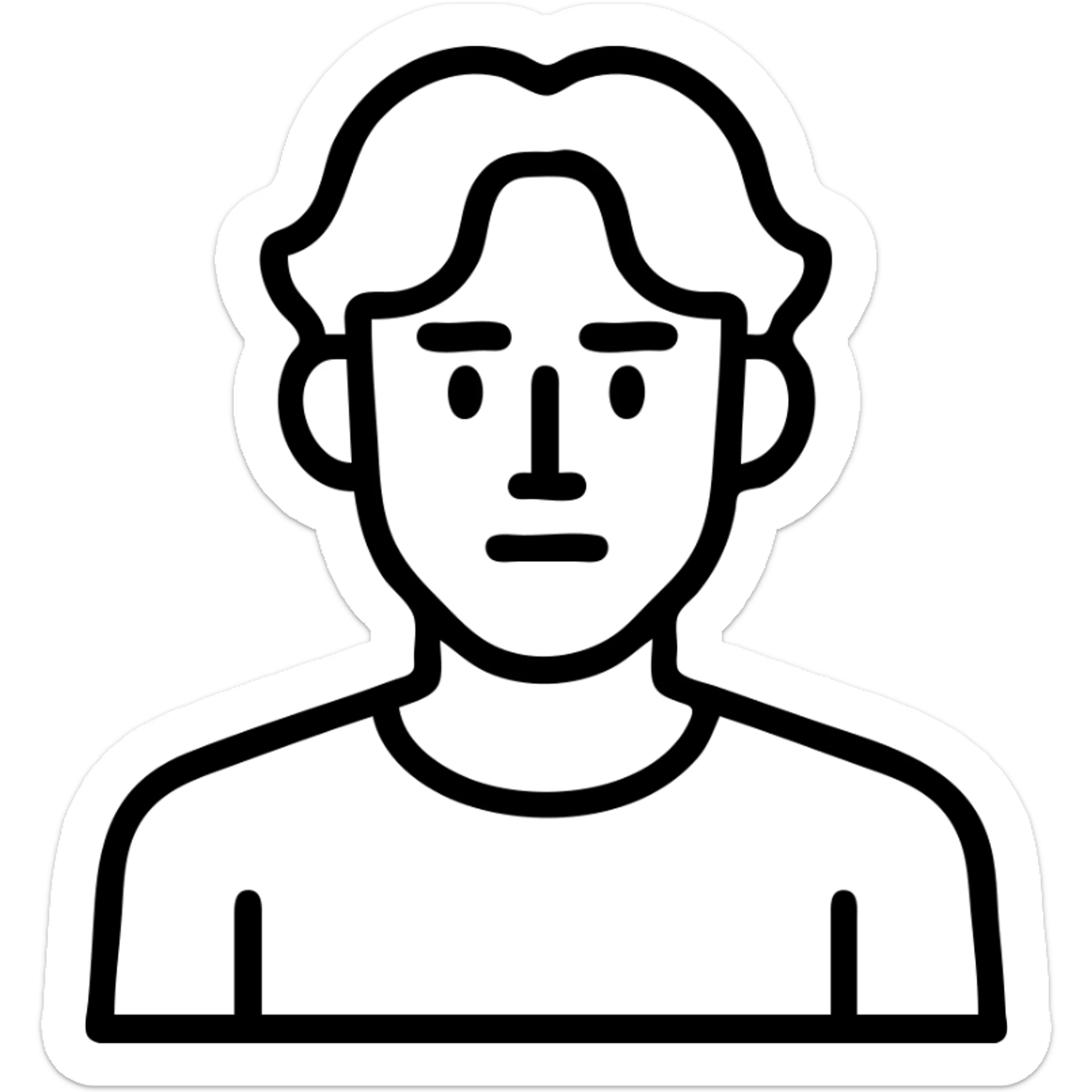 male character with wavy hair parted in the middle, brown eyes, firm straight jaw, slightly medium nose, wearing a brown t-shirt on a black background sticker