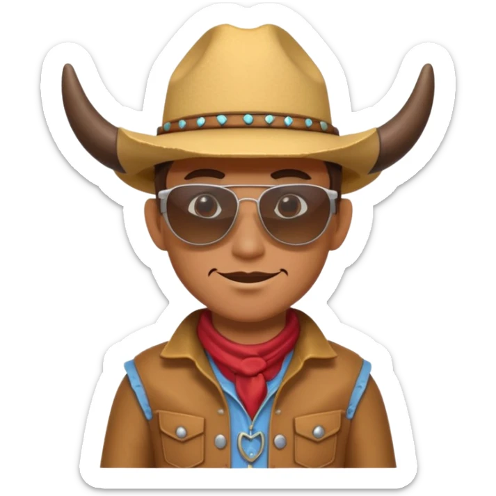 3D cartoon horned character portrait, wearing sunglasses, cowboy outfit, centered, clean background, no text, no watermark
 sticker