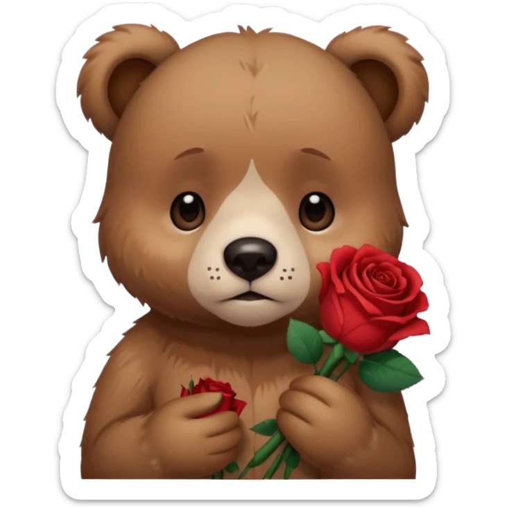 Cute bear with sad  puppy dog eyes holding roses  🥺 with this emoji expression  sticker