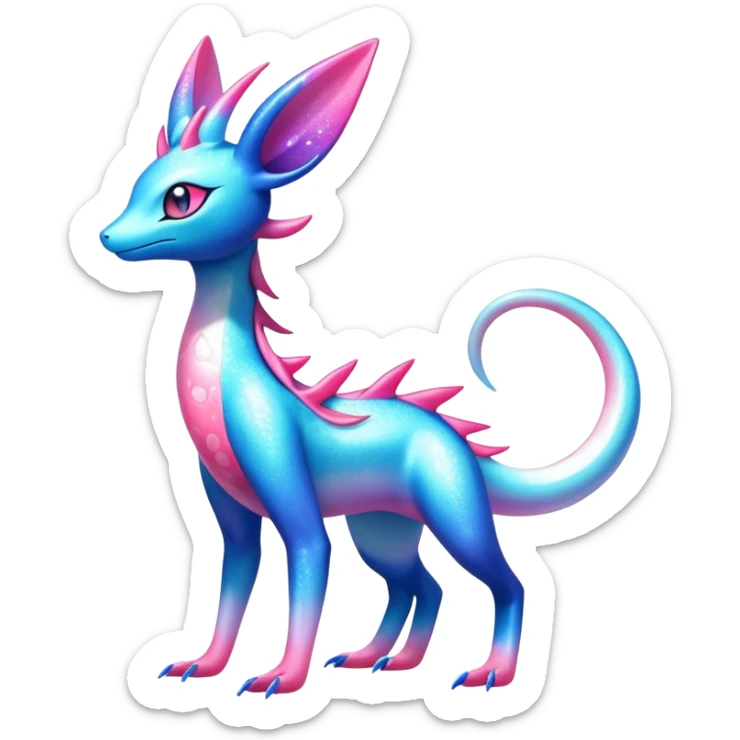 Colorful Shiny Exotic Amaura-Salandit-Aurorus-Sylveon-Fakémon-hybrid-creature (full body)  sticker