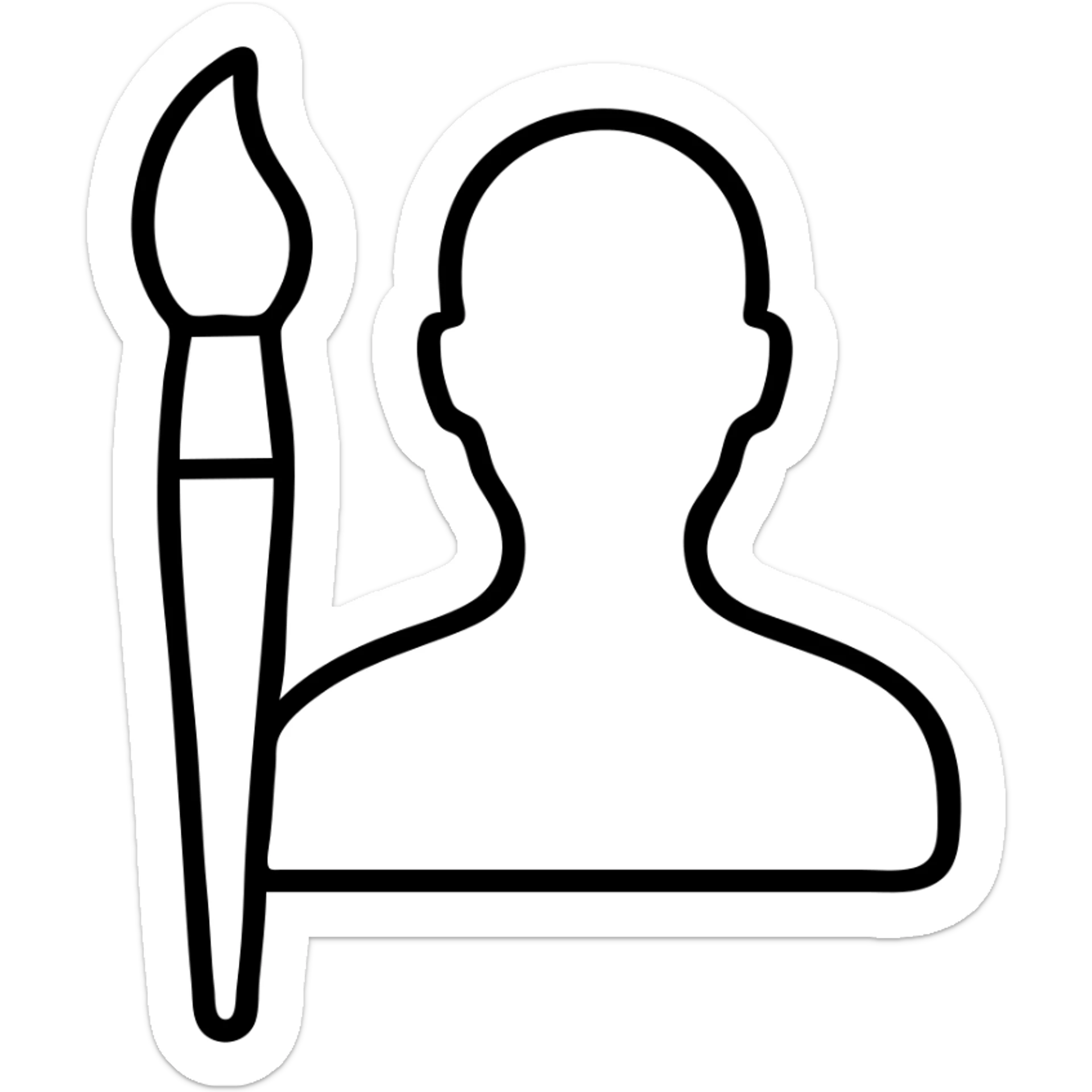 A paintbrush morphing into a metal human silhouette, symbol of artistic identity sticker