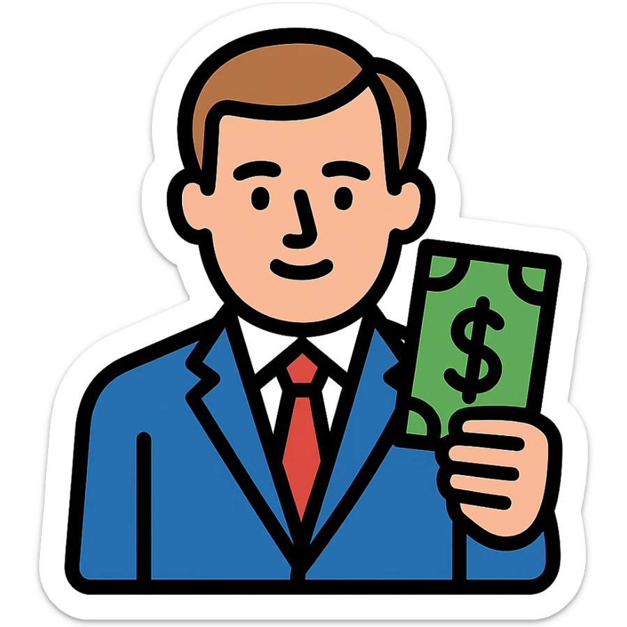 Nikolai Astrup, Norwegian politician, holding a pack of money in his hand sticker