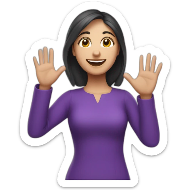 Armenian woman saying hello and giving five with happy face  in purple clothes  sticker