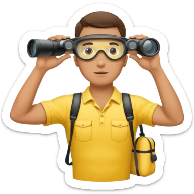 Male lifeguard – yellow shirt, binoculars in hand, scanning the sea, full body sticker