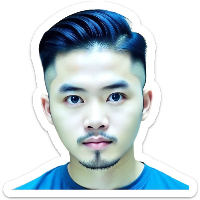 Nam 15 tuổi, da trắng, tóc under cut màu xanh lá cây vuốt ngược ra sau, mắt đen, áo khoác da màu cam , bên trong mặc áo cộc tay màu trắng, đeo khuyên tai màu bạc, mặt ngầu sticker