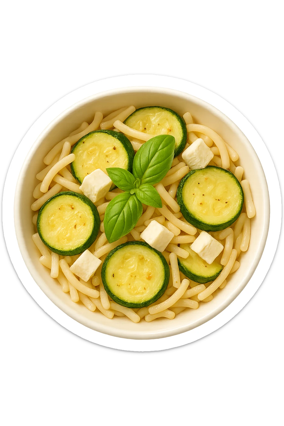 EMOJI STILE IPHONE DI bowl di Pasta di riso con zucchine, basilico e feta, iperrealistica 4k sticker