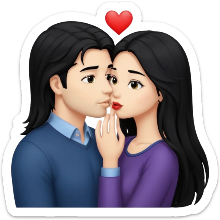 a handsome man with black hair tries to kiss a cute woman who has long black hair sticker
