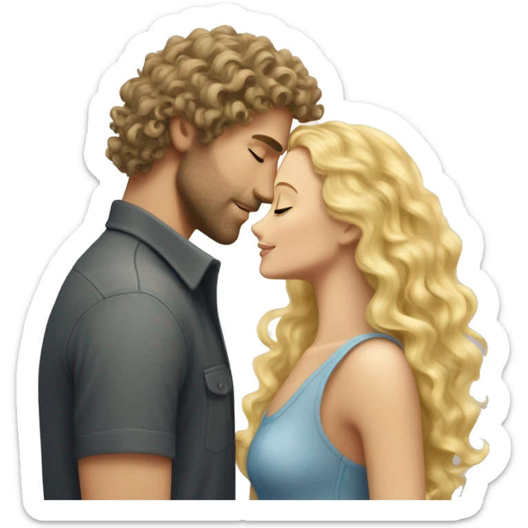 curly wavy hair hunk white man with scruff kissing pretty blonde long hair woman sticker