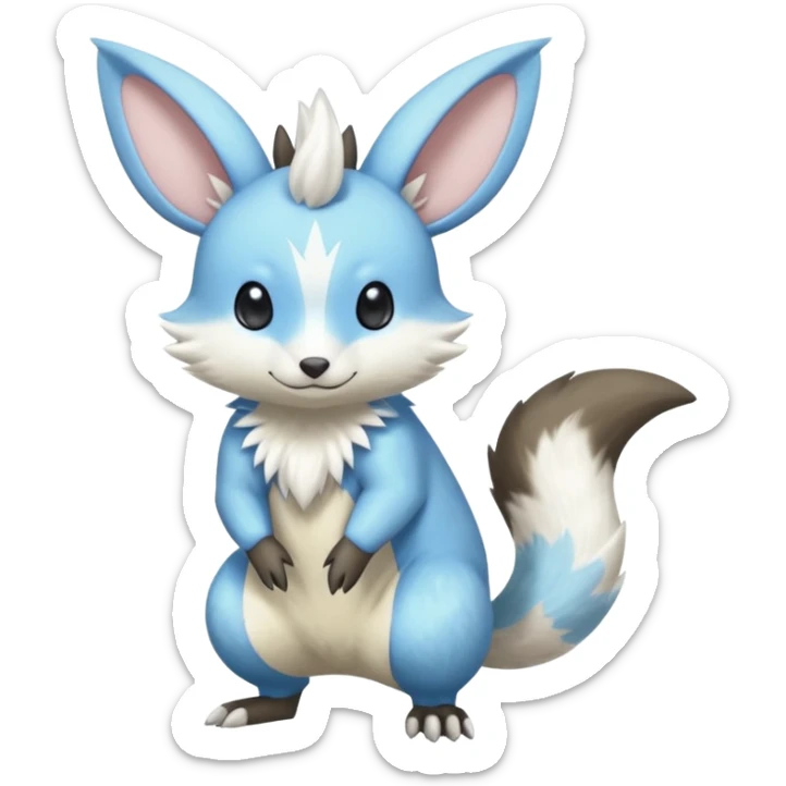 Shiny smooth silky soft Minccino-Zeraora-Emolga-Vernid-Sergal-Fakémon-Chinchilla-fusion-hybrid-animal-creature, full body sticker