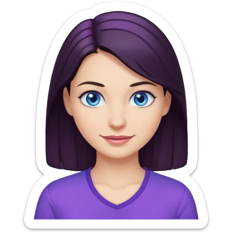 Smirking dark hair woman with blue eyes, wearing purple shirt 

 sticker