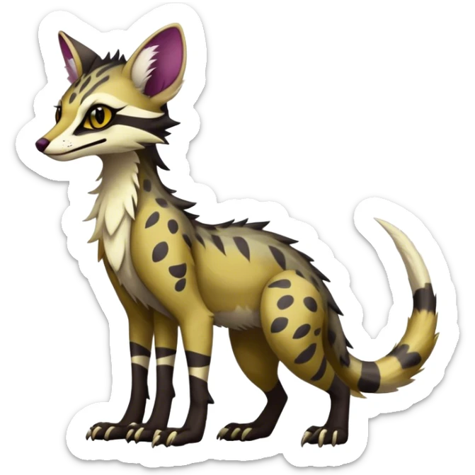 Feral Rare Fantasy dark vibrant Vernid-Sergal-Genet-species-animal-creature by LiLaiRa, random markings, tufted ears, full body, 4 legs sticker