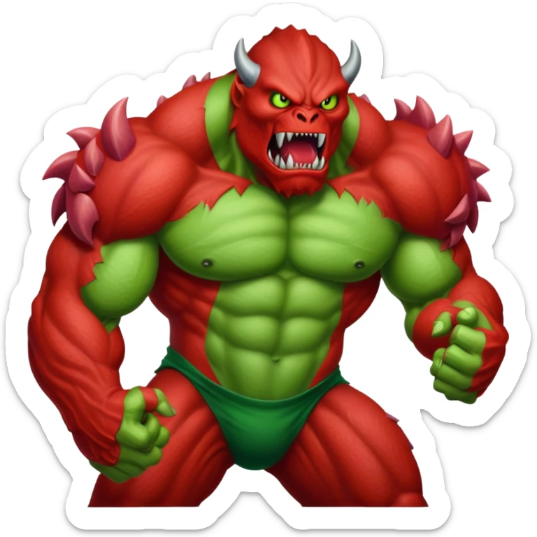 Red Hulk versus Green Hulk, red muscular monster fighting green muscular monster sticker