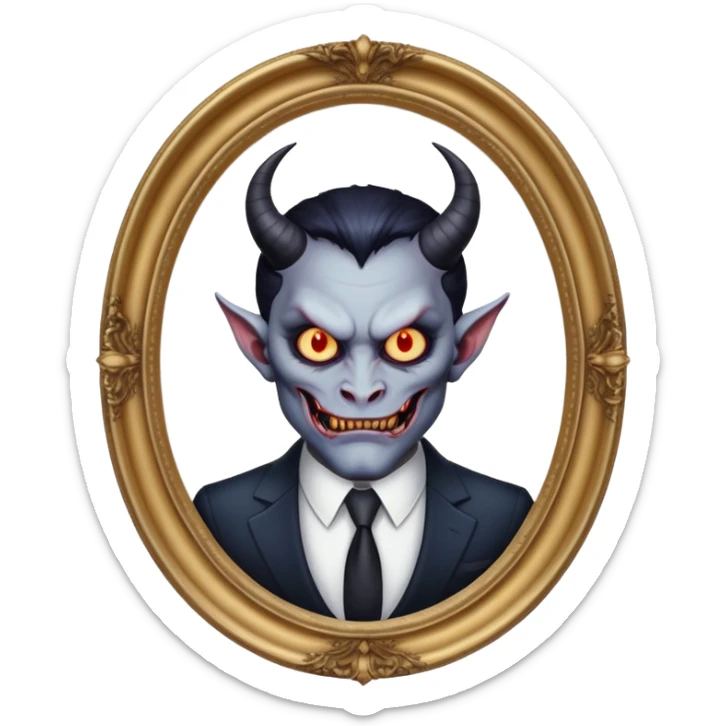 oval oil painting in frame, portrait of a demon in a suit sticker