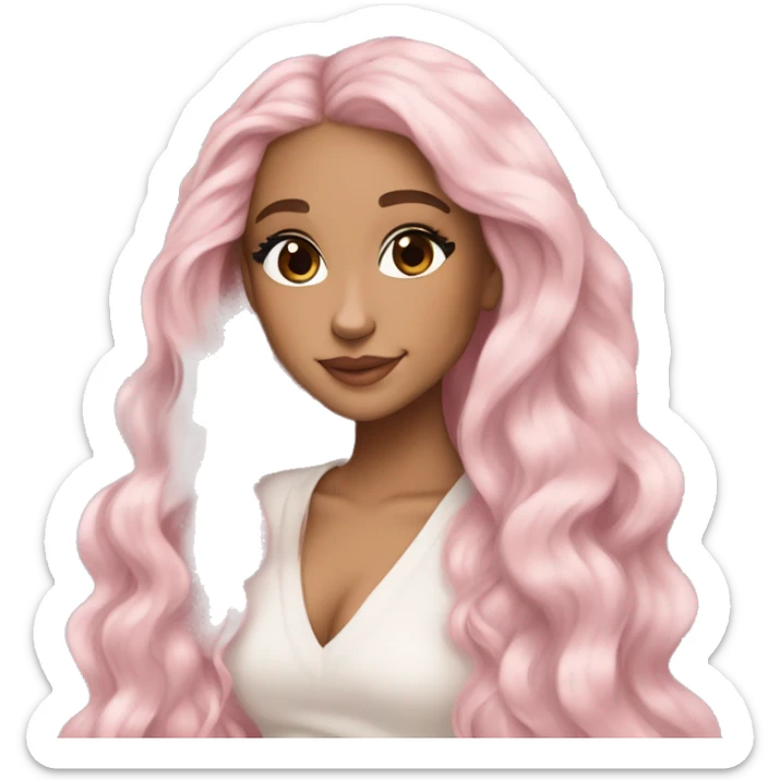 Very beautiful girl artist with very long with soft pink hair with a palette acrylic and tea white skin Ariana Grande sticker