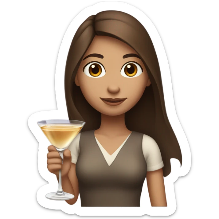 Beautiful straight brown hair girl brown eyes holding a martini sticker