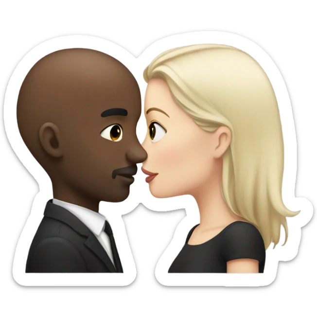 White girl dark hair kissing bald black man sticker