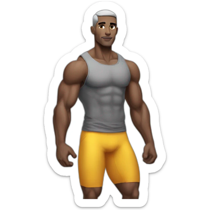 Buff skinny man with gray skin posing for Instagram fitness model sticker