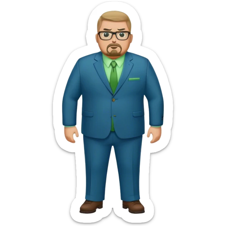 Full Body white male plus size wearing glasses with a goatee angry head Coach in blue and green suit sticker