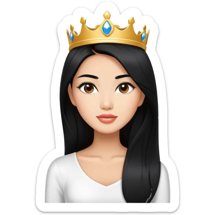 Miss Universe Southeast Asian woman with very long straight black hair wearing a beautiful white top sticker