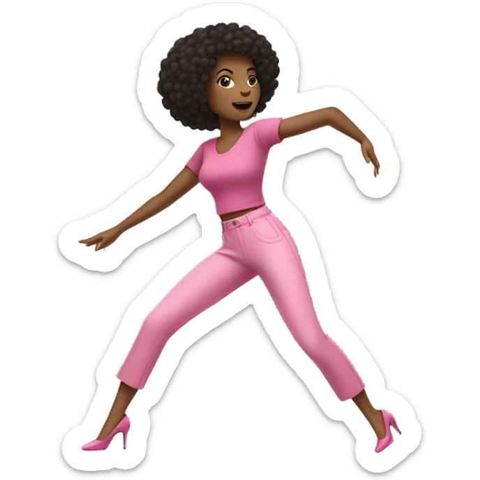 High heels dance woman short dark brown afro hair pink top and pink trousers  sticker