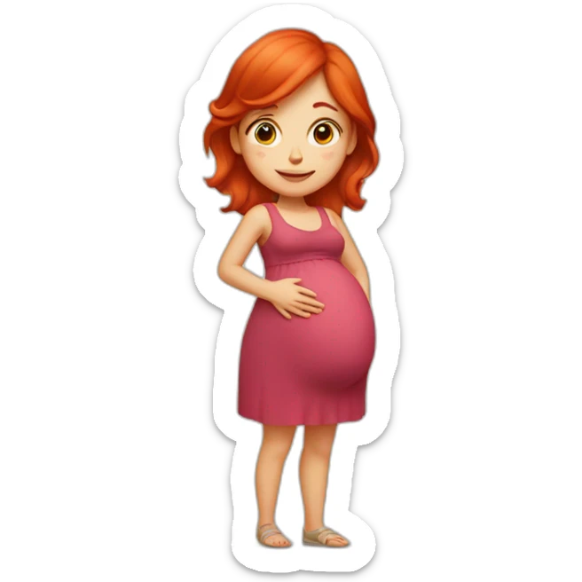 A girl with red hair in the shape of a pregnant woman sticker