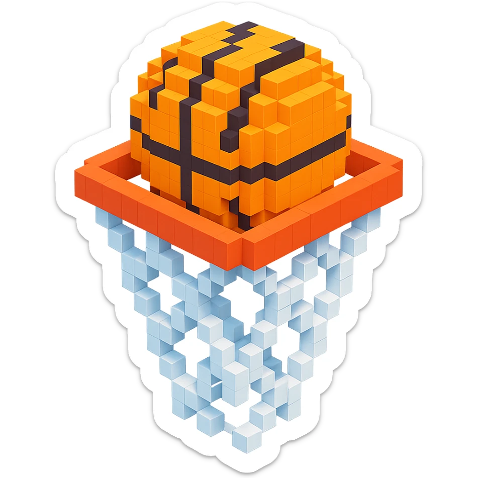 Voxel-style basketball in a net, variation 2 sticker